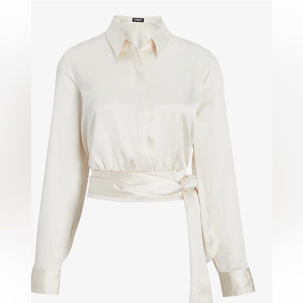 Satin Tie Front Banded Bottom Portofino Shirt